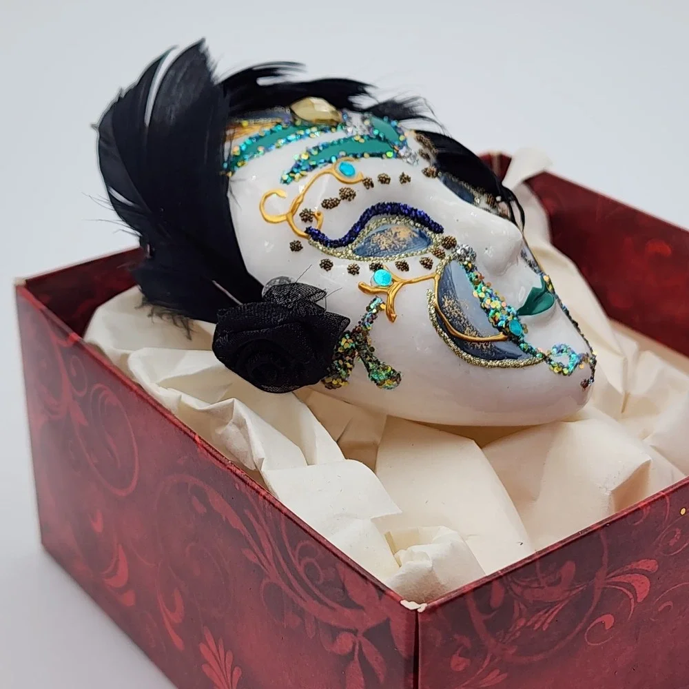 Silverado Venetian Style Mask Christmas Ornament Small Hand Painted Porcelain